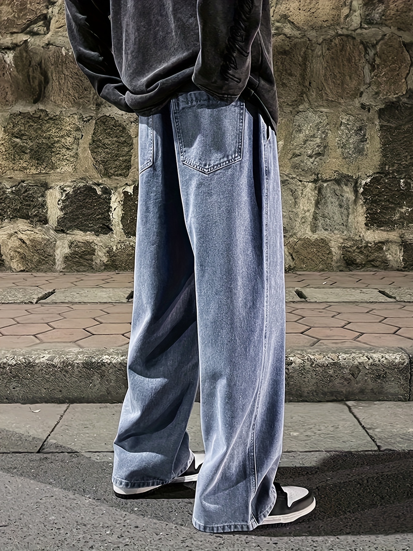 mens fashion solid loose fit straight leg jeans style denim pants for casual details 11