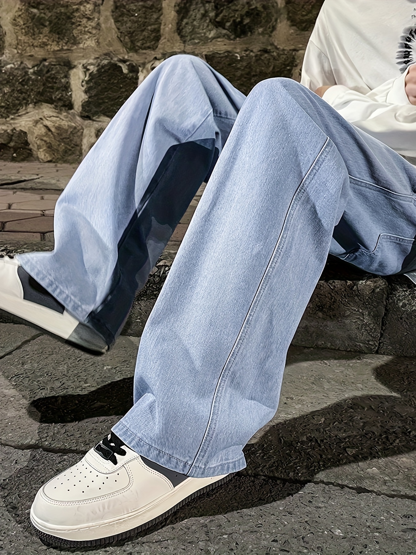 mens fashion solid loose fit straight leg jeans style denim pants for casual details 24