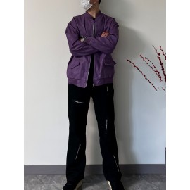 Men'S High-Waisted Wide Leg Pants, Cotton Blend, Regular Fit, with Zipper Details, for All-Season Wear, Basics Style Flare Jeans