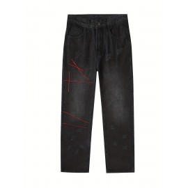 Men's Vintage Denim Jeans, Casual Streetwear Straight Leg Loose Pants For Outdoor Spring Fall