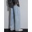 Men's Street Style Wide Leg Denim Jeans, Casual Drawstring Pants, Hip-Hop Loose Fit Jeans
