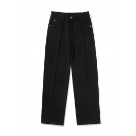 Men's Vintage-Inspired Fleece-Lined Jeans - Casual Straight Leg Denim for Fall/Winter, Machine Washable