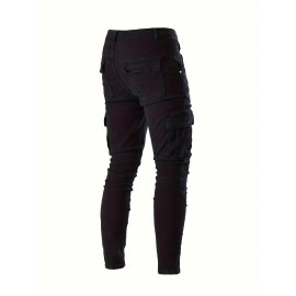 Men's Casual Flap Pocket Skinny Jeans, Chic Street Style Medium Stretch Denim Pants