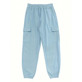 Men's Casual Cargo Pants with Drawstring - Soft, Loose Fit with Multiple Pockets, Solid Color, Machine Washable