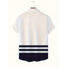 Men's Marine Style Anchor 3D Print Casual Shirt, Button Front Short Sleeve Top, Men's Clothes For Daily Wear/Party