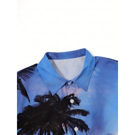 Beach Sunset Pattern 3D Printed Men's Fashion Short Sleeve Button Up Lapel Hawaiian Style Shirt For Summer Resort Vacation