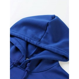 Men's Polyester Hooded Sweatshirt with Geometric Leaf Applique, Sports Style Active Hoodie with Slight Stretch, Regular Fit Knit Fabric Pullover - Casual Hip Hop Streetwear