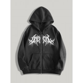 Men's Gothic Thorns Graphic Hoodie - Fall/Winter Casual Knit Fabric Zip-Up Hooded Sweatshirt with Geometric Pattern - 100% Polyester Slight Stretch Regular Fit